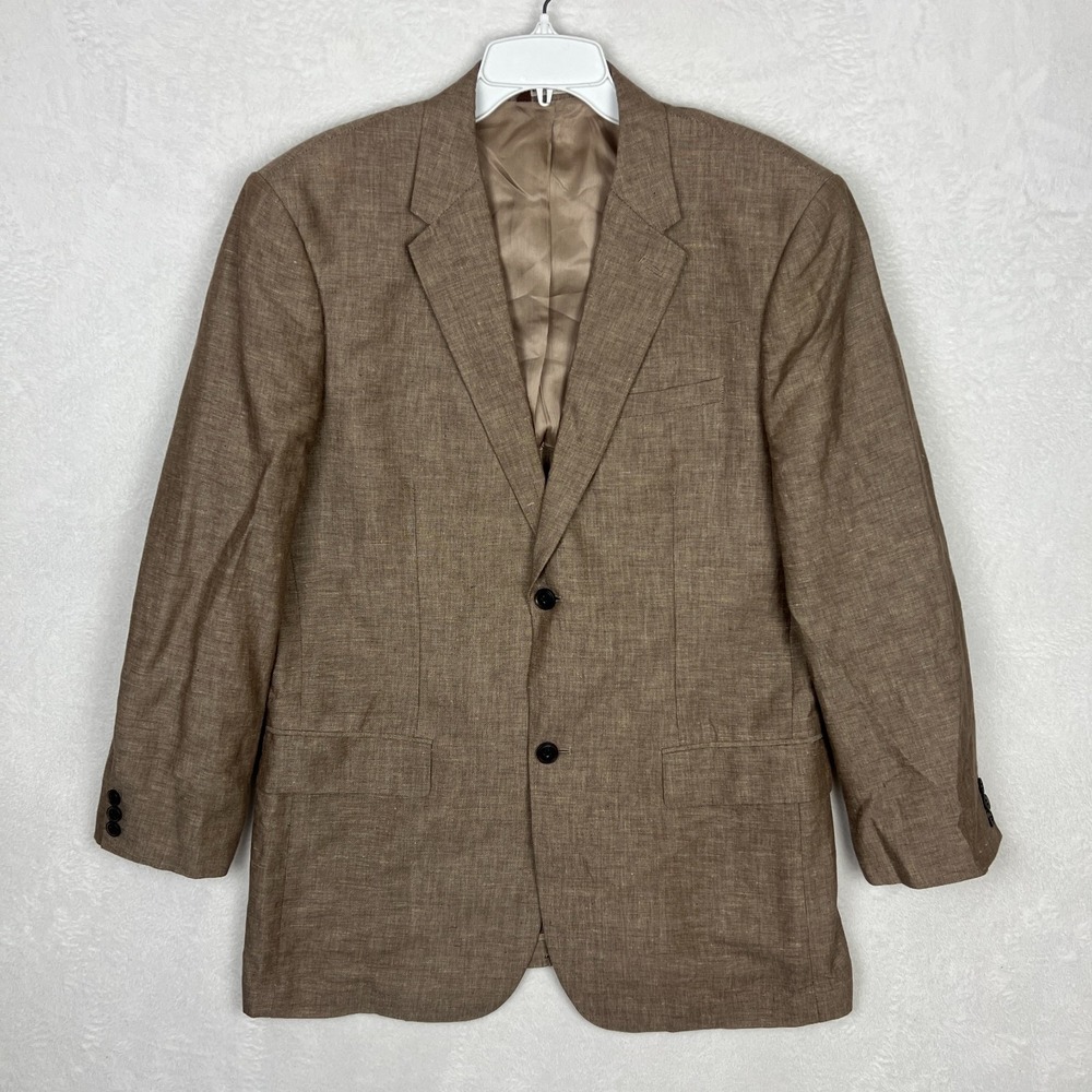 Perry Ellis Linen Blend Blazer‎ Mens 42R Brown Suit Jacket Coat Cotton